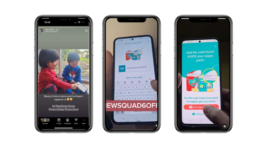 Picture of three mobile phones showing posts