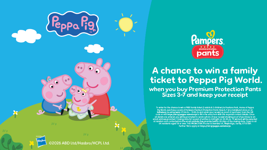 Peppa pig cartoon promo banner with the description of the in-store competition